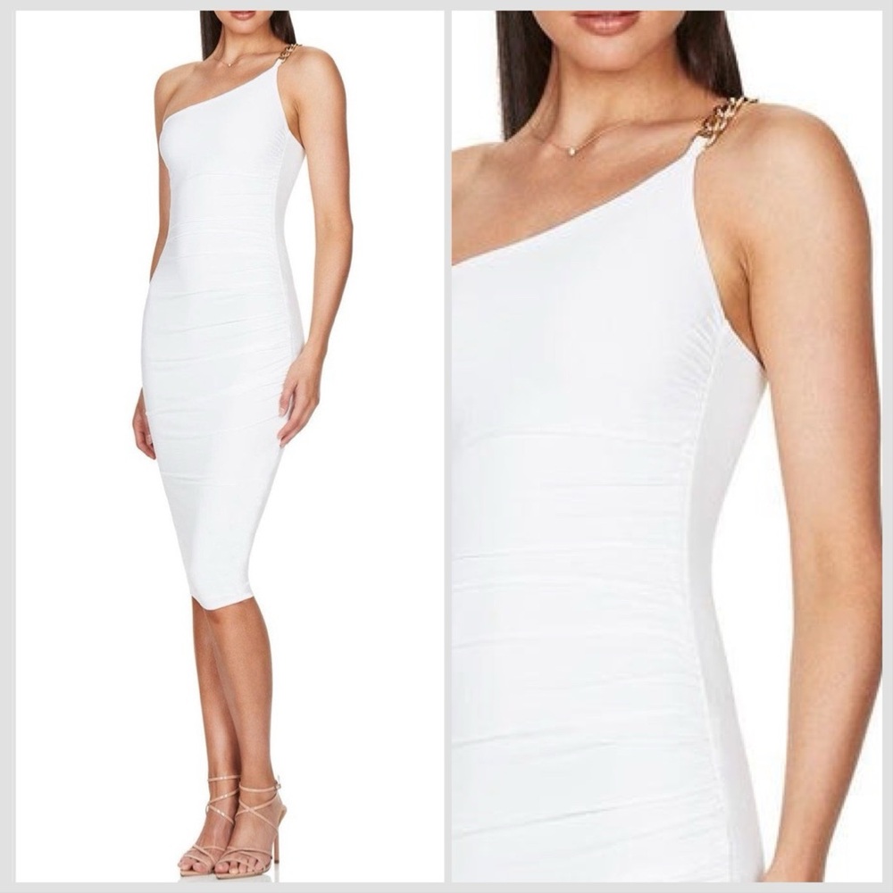 NWT Nookie Alyssa Chain One Shoulder Midi Dress Ivory White Sz S